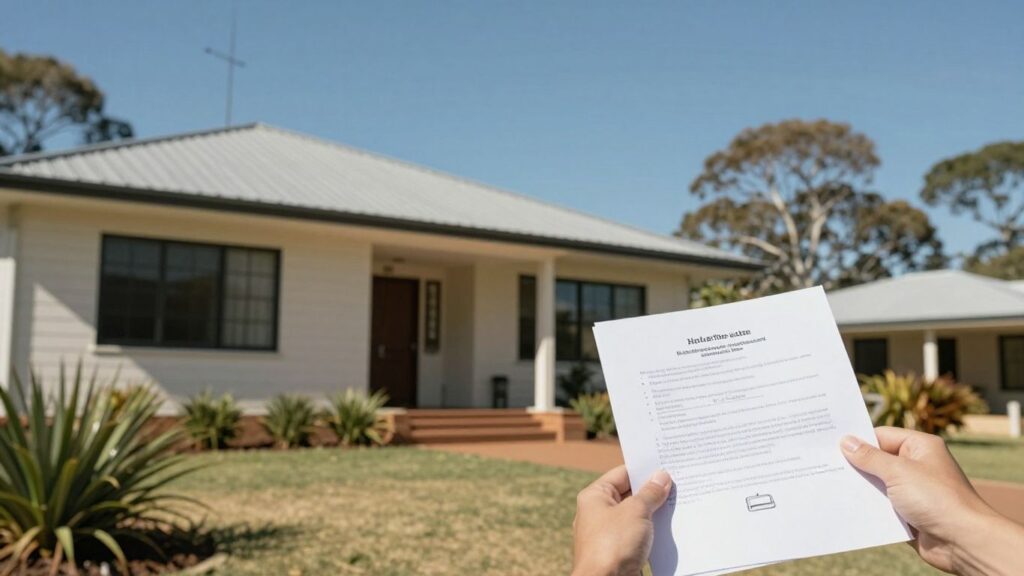 Queensland property registration document and house.