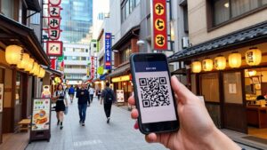 Smartphone QR code for tax-free shopping in Japan. Tax-Free Shopping with QR Codes